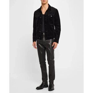 Monfrere Dean Slim Corduroy Trucker Jacket Black Noir Casual Chic Layering XL